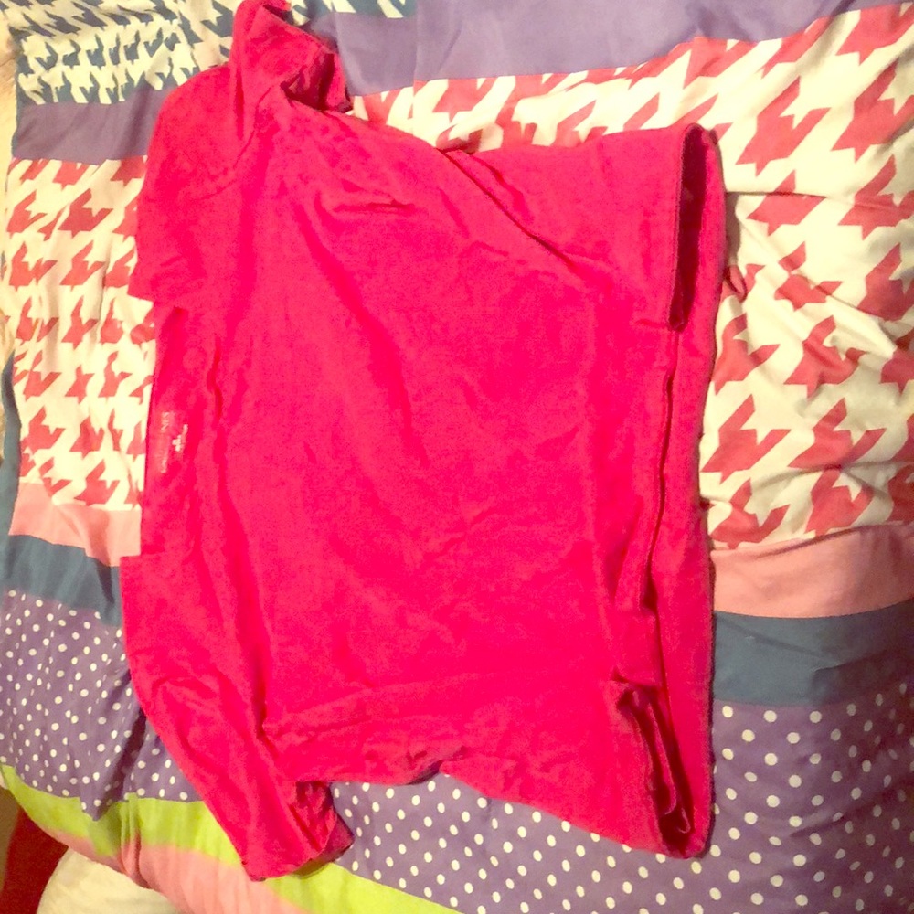 A hot pink v squareish neck